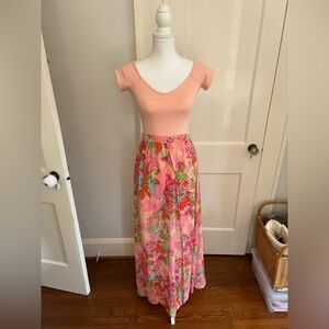 Blush pink crop top with floral Gianni Bini maxi skirt